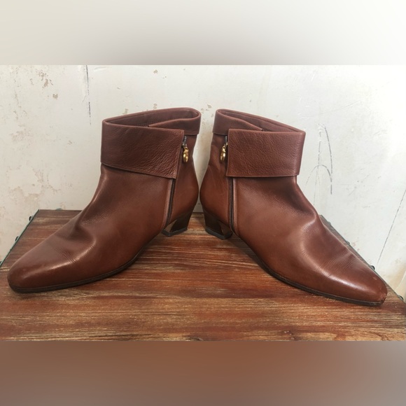 Salvatore Ferragamo women’s leather cognac brown ankle Boots side zip size 7.5 - Picture 6 of 12